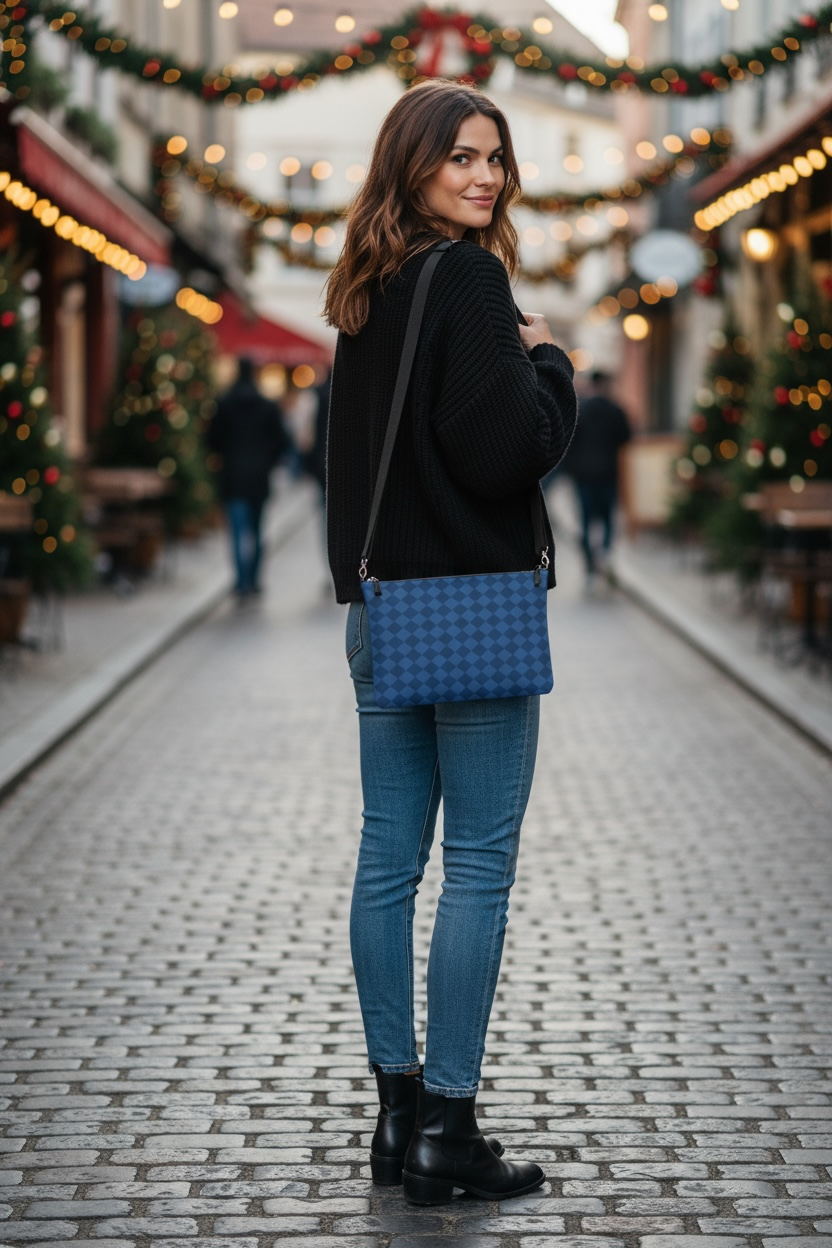 Royal Blue Harlequin Vegan Leather Crossbody