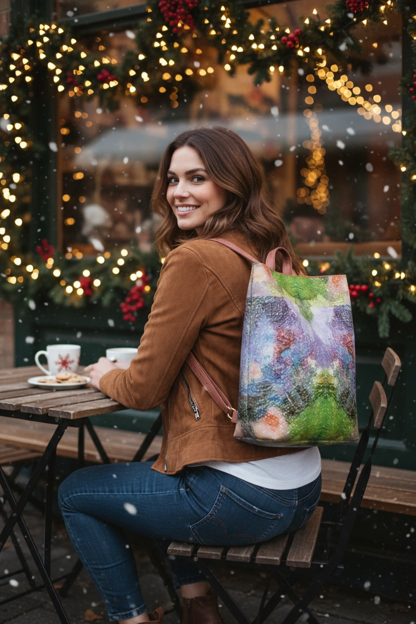 Lilac Waterlilies Vegan Leather Backpack