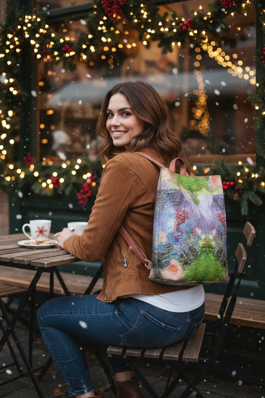 Lilac Waterlilies Vegan Leather Backpack