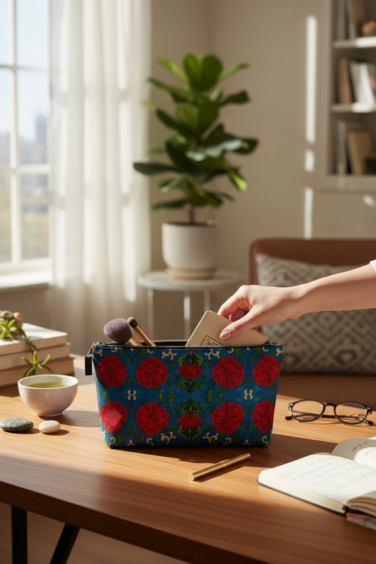 Imperial Peonies Sapphire Makeup Bag