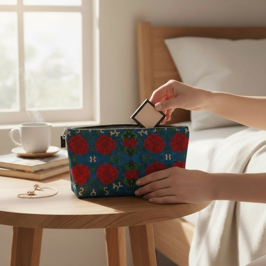 Imperial Peonies Sapphire Makeup Bag