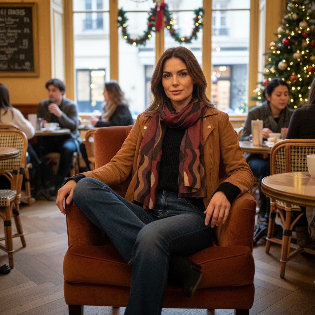 Burgundy Double Waves Silk Long Scarf