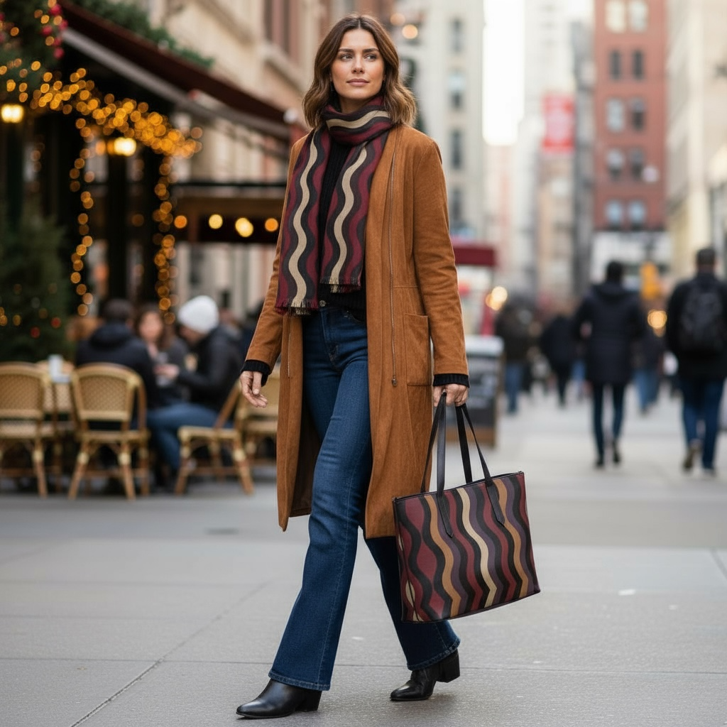 Burgundy Little Waves Silk Long Scarf
