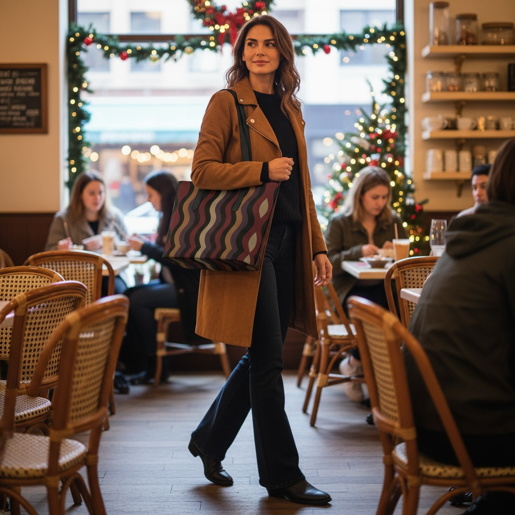 Burgundy Little Waves Vegan Leather Tote Bag