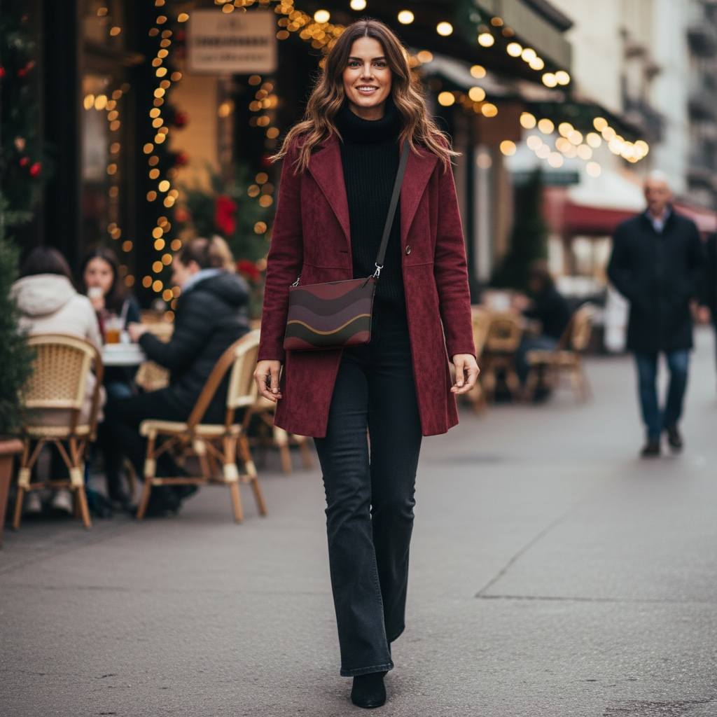 Burgundy Big Waves Vegan Leather Crossbody Purse