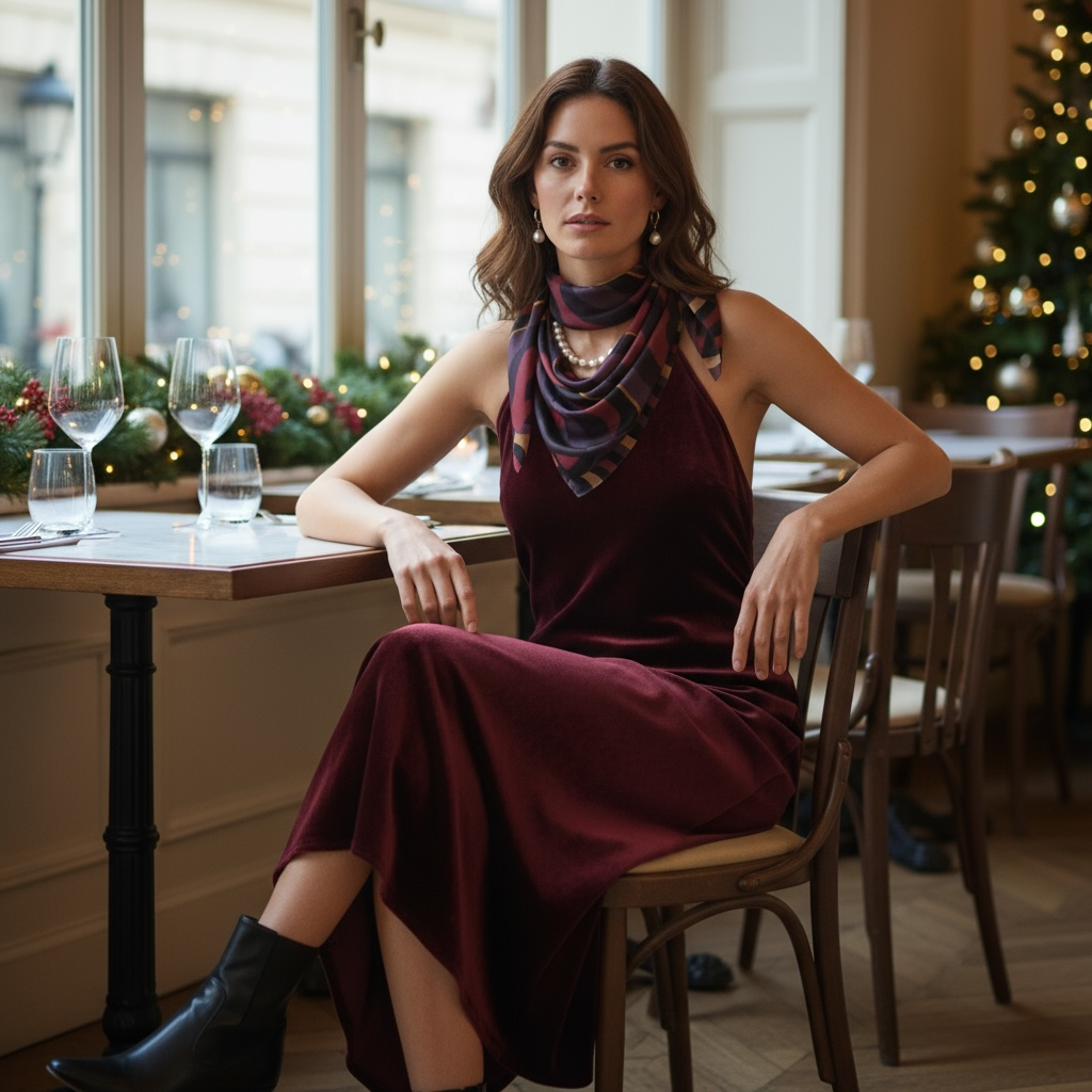 Burgundy Little Waves Silk Square Scarf