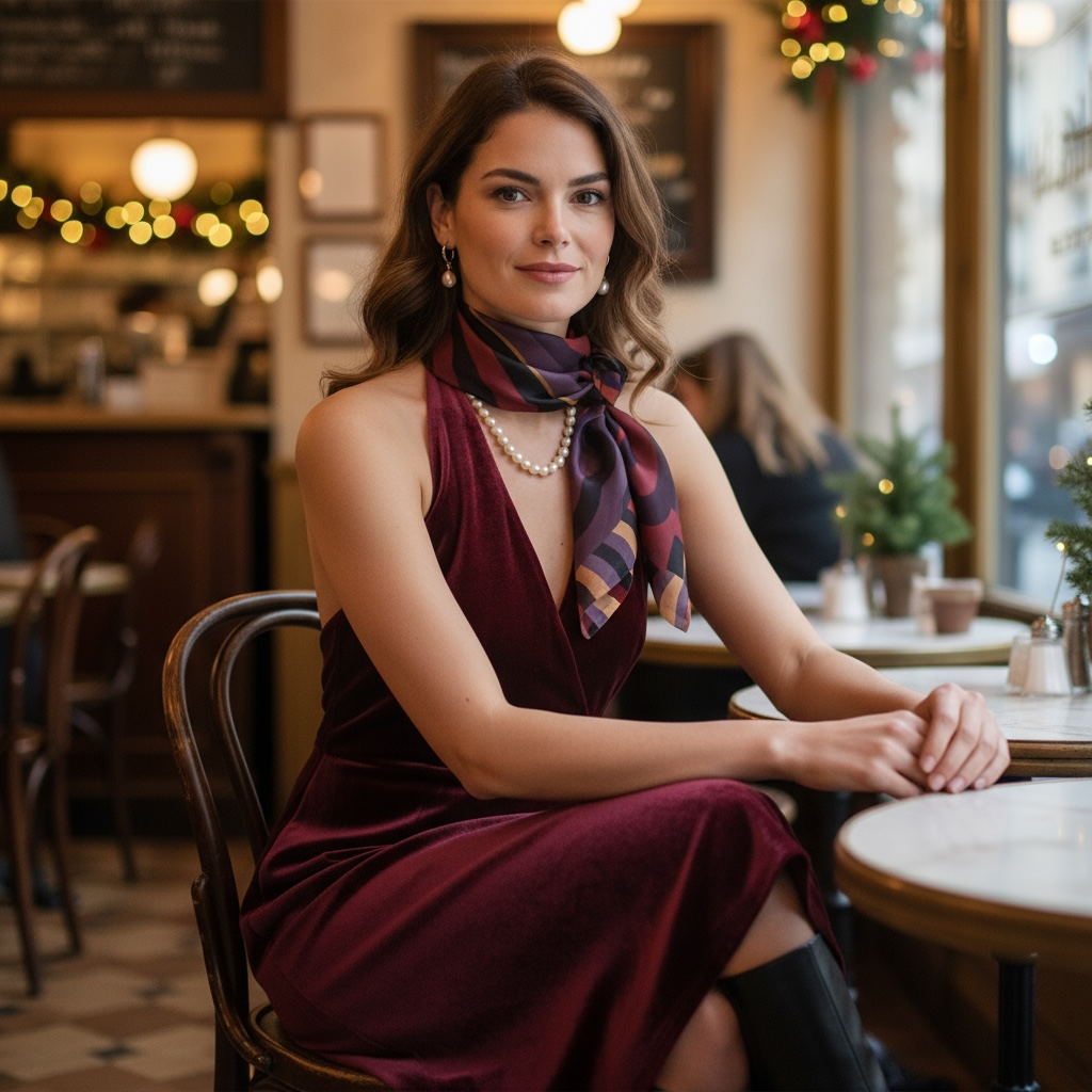 Burgundy Little Waves Silk Square Scarf