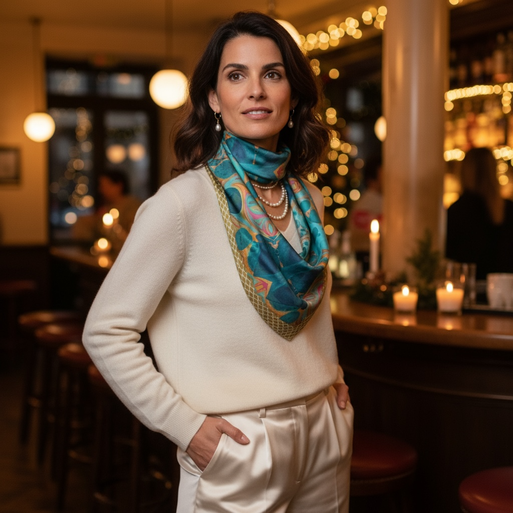 Gilded Currents Butterfly Long Silk Scarf