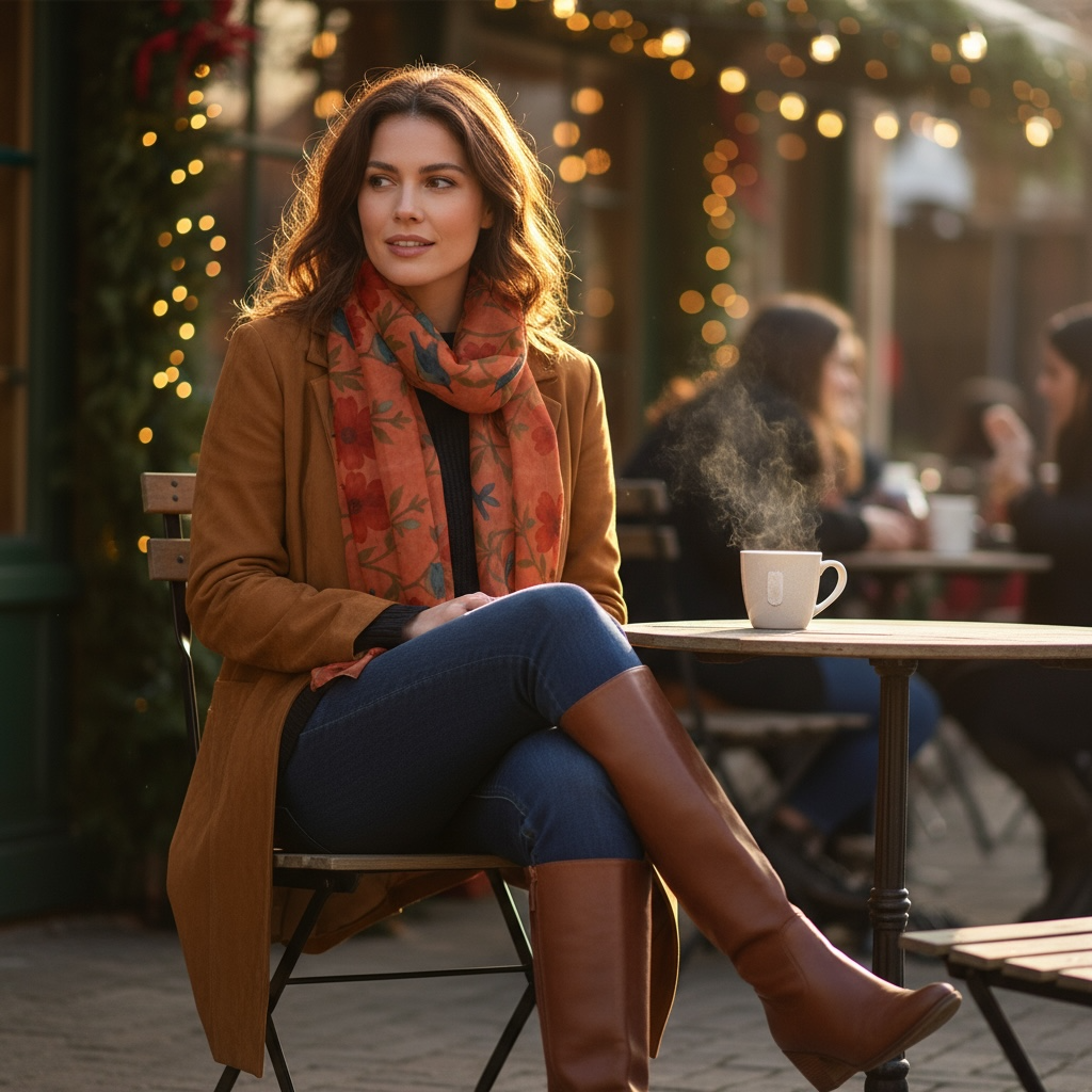 Songbird Bloom Terracotta Silk Long Scarf