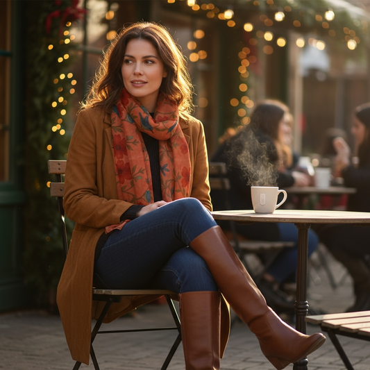 Songbird Bloom Terracotta Silk Long Scarf