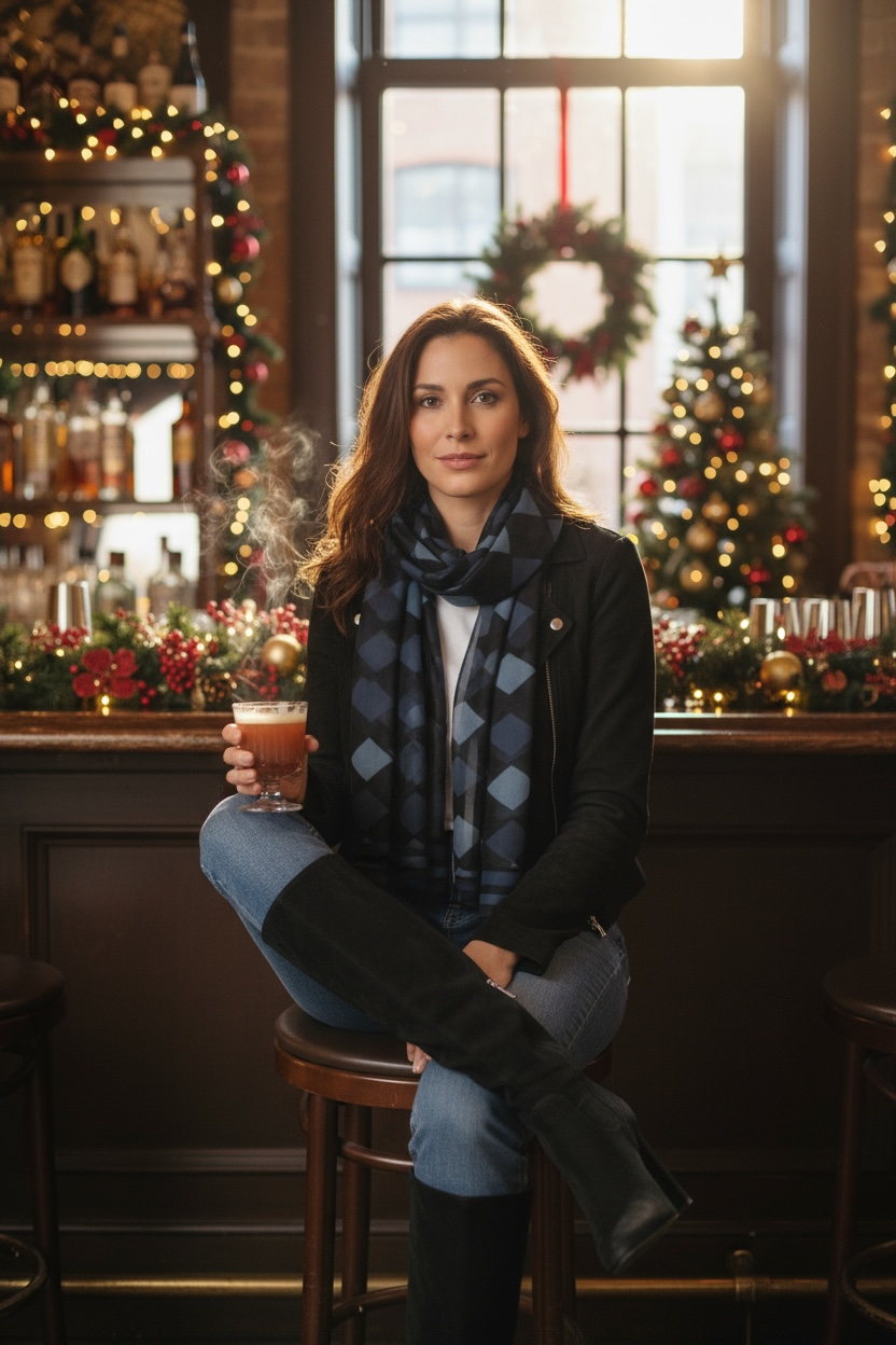 Midnight Argyle Silk Long Scarf