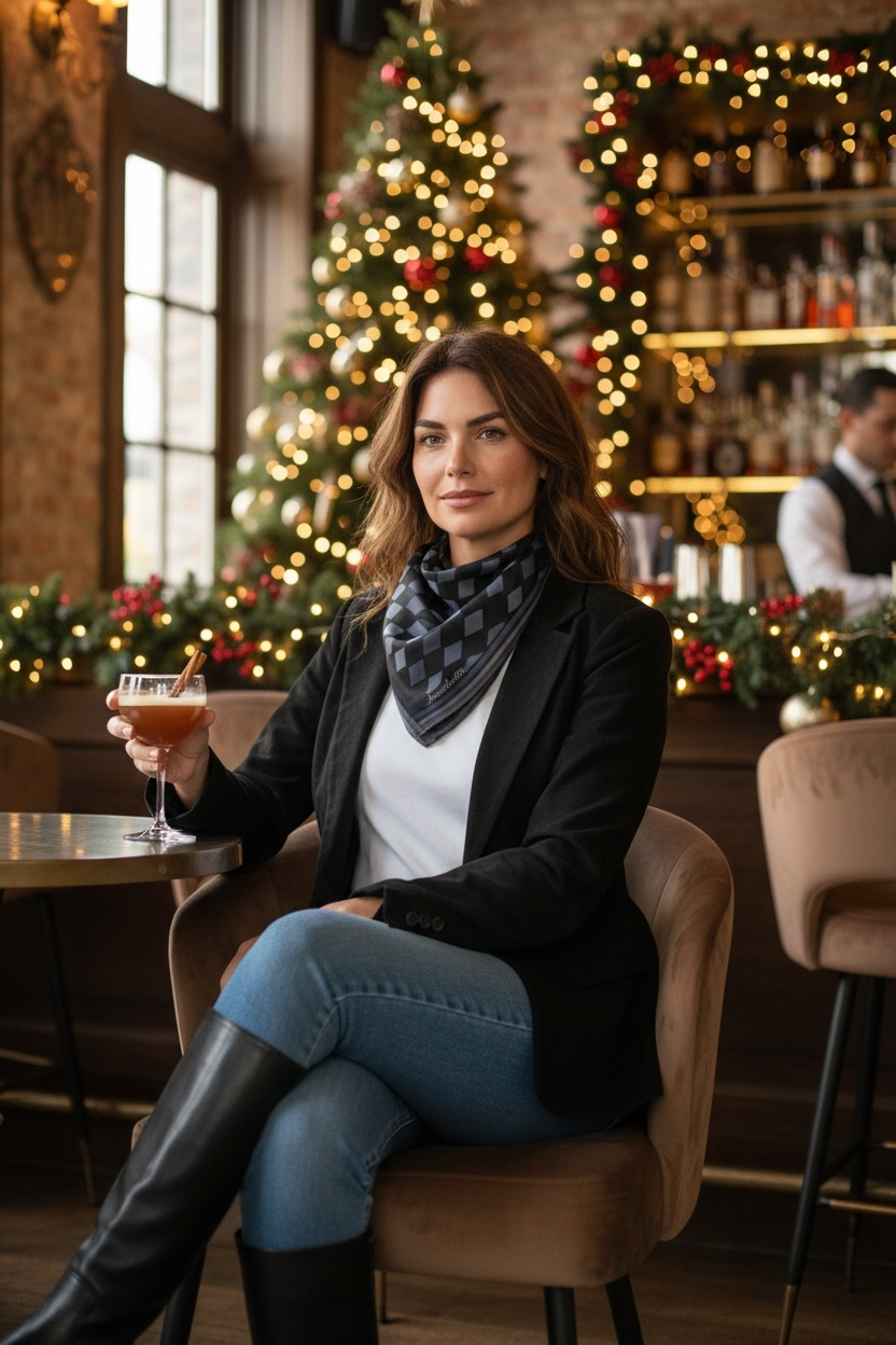 Midnight Argyle Silk Square Scarf