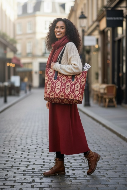 Red Hearts Ikat Vegan Leather Tote