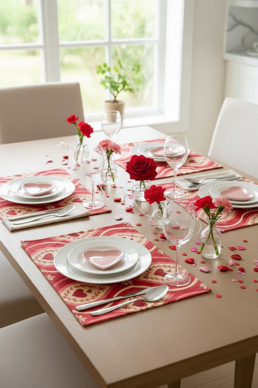 Red Hearts Ikat Placemats
