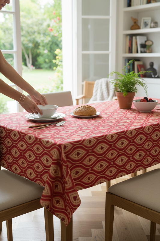 Red Hearts Ikat 60 x 60 Tablecloth