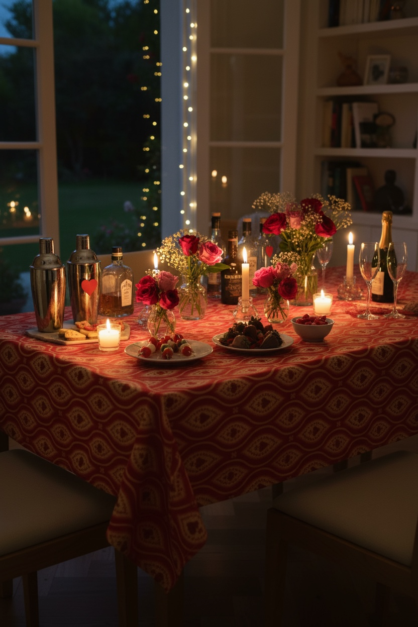 Red Hearts Ikat 60 x 90 Tablecloth Border