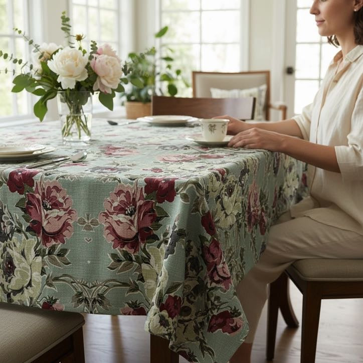 Seafoam Roses 60 x 90 Tablecloth