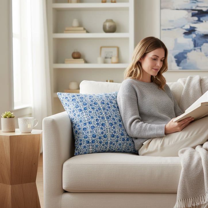 Blue Pomegranate 22x 22 Pillow Cover