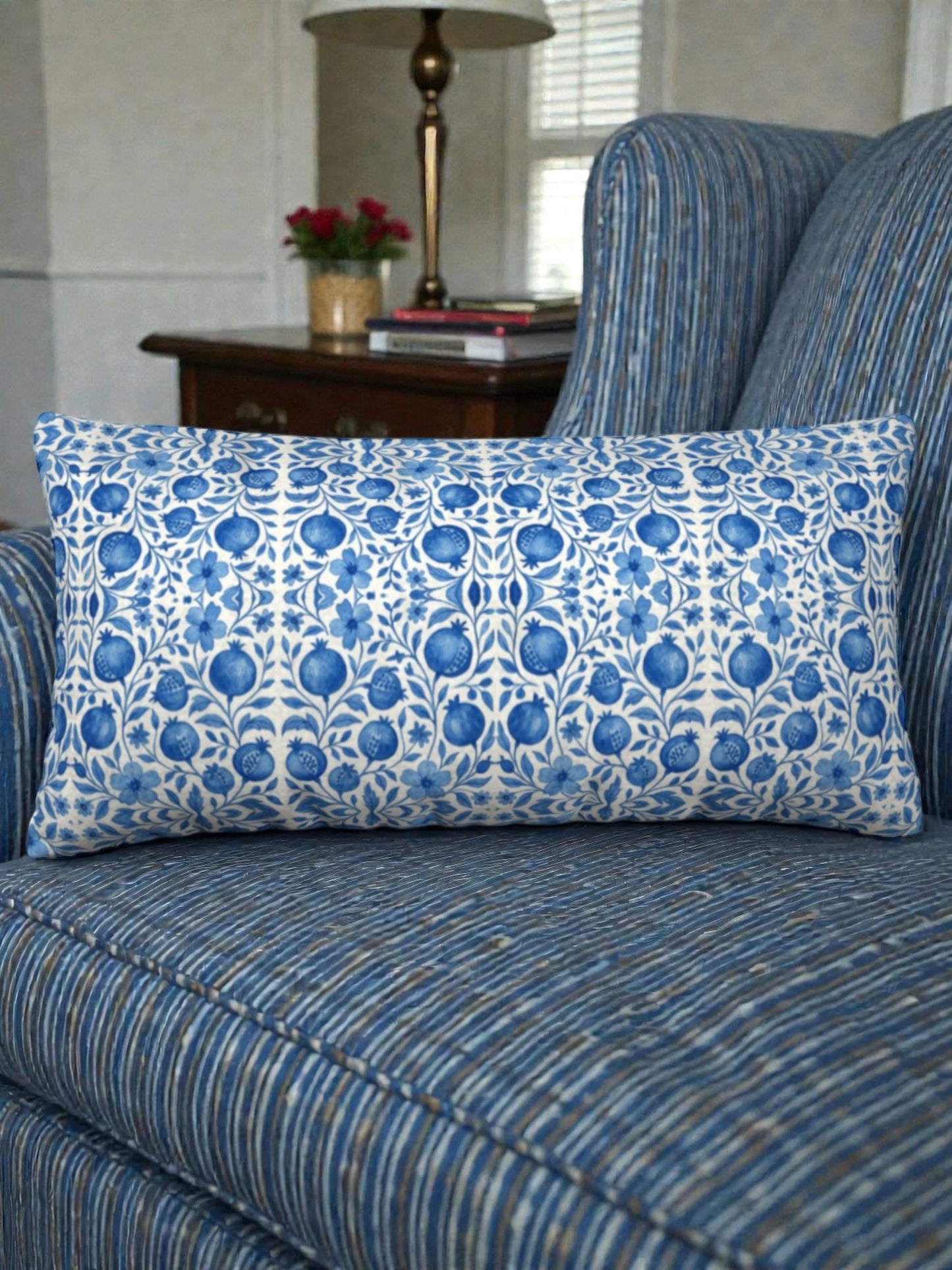 Blue Pomegranates 12x 24 Pillow Cover