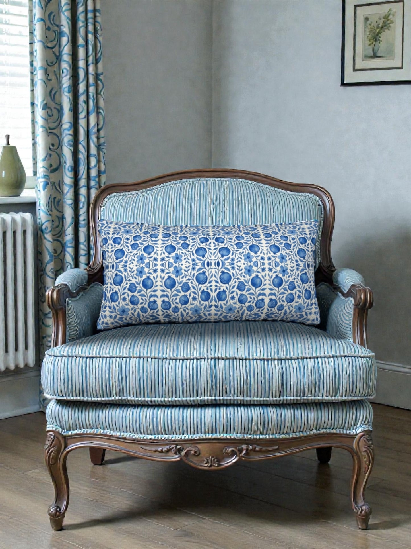 Blue Pomegranates 12x 24 Pillow Cover