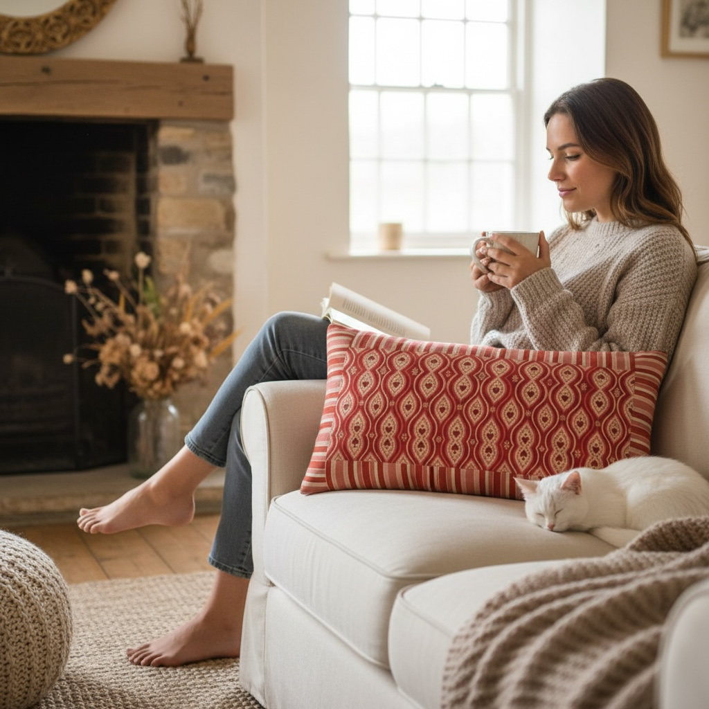 Red Hearts Ikat Striped 12 x 24 Pillow Cover