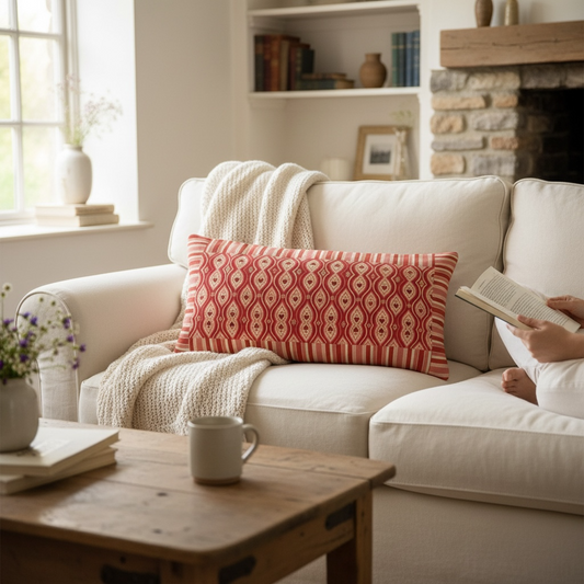 Red Hearts Ikat Striped 12 x 24 Pillow Cover