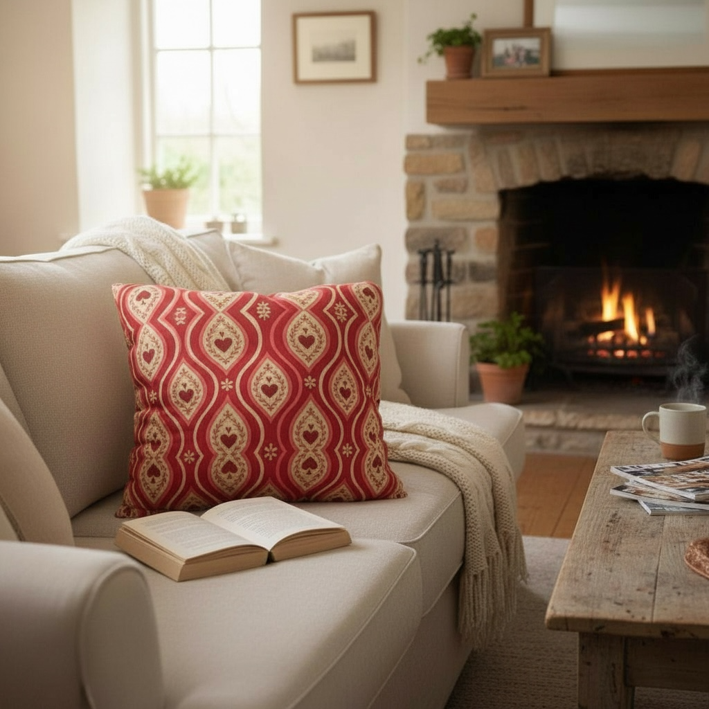 Red Hearts Ikat 22 x 22 Pillow Cover