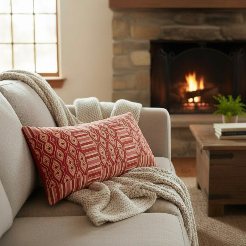 Red Hearts Ikat Striped 12 x 24 Pillow Cover