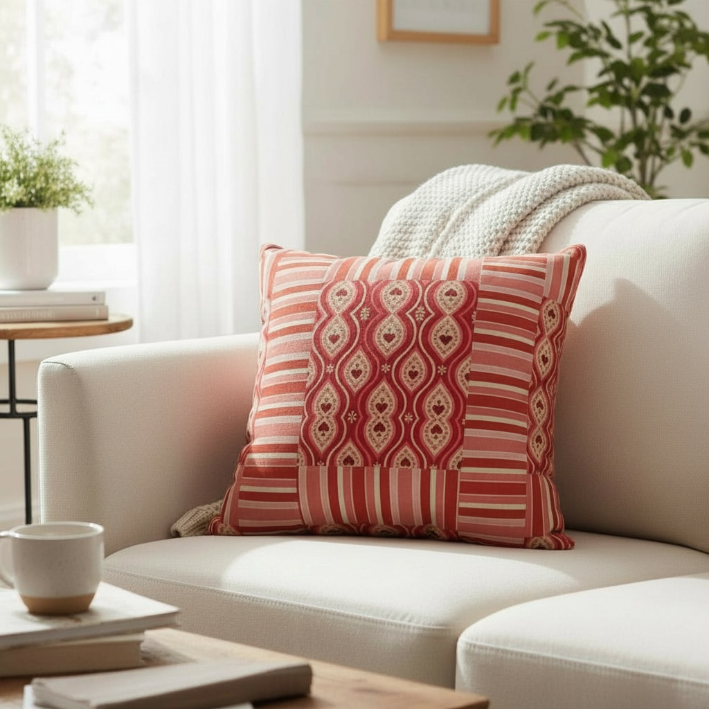 Red Hearts Ikat Striped 22 x 22 Pillow Cover