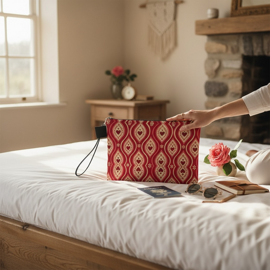 Red Hearts Ikat Zipper Carry-all Bag