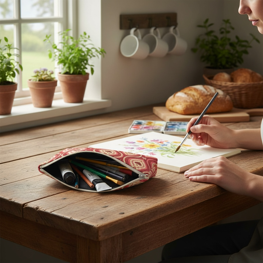 Red Hearts Ikat Pencil Case