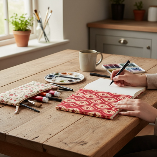 Red Hearts Ikat Notebook