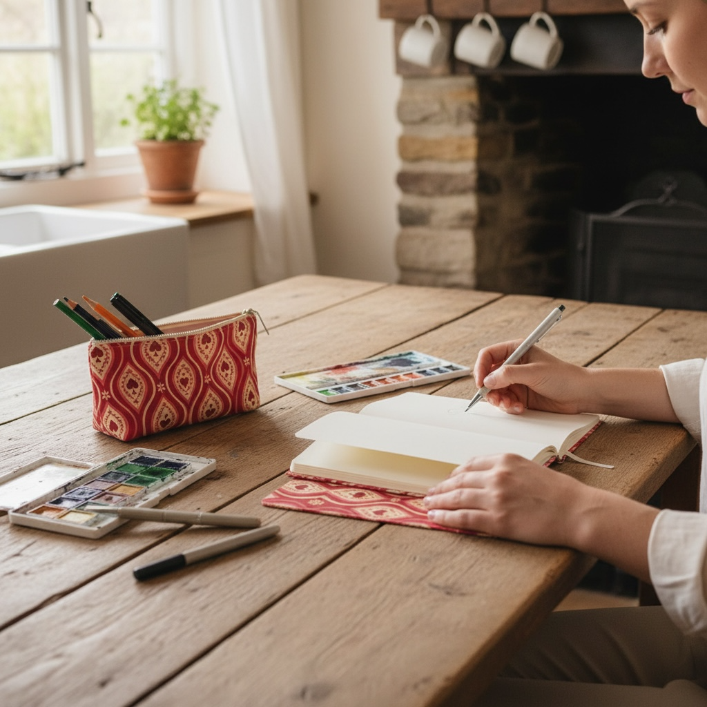 Red Hearts Ikat Notebook