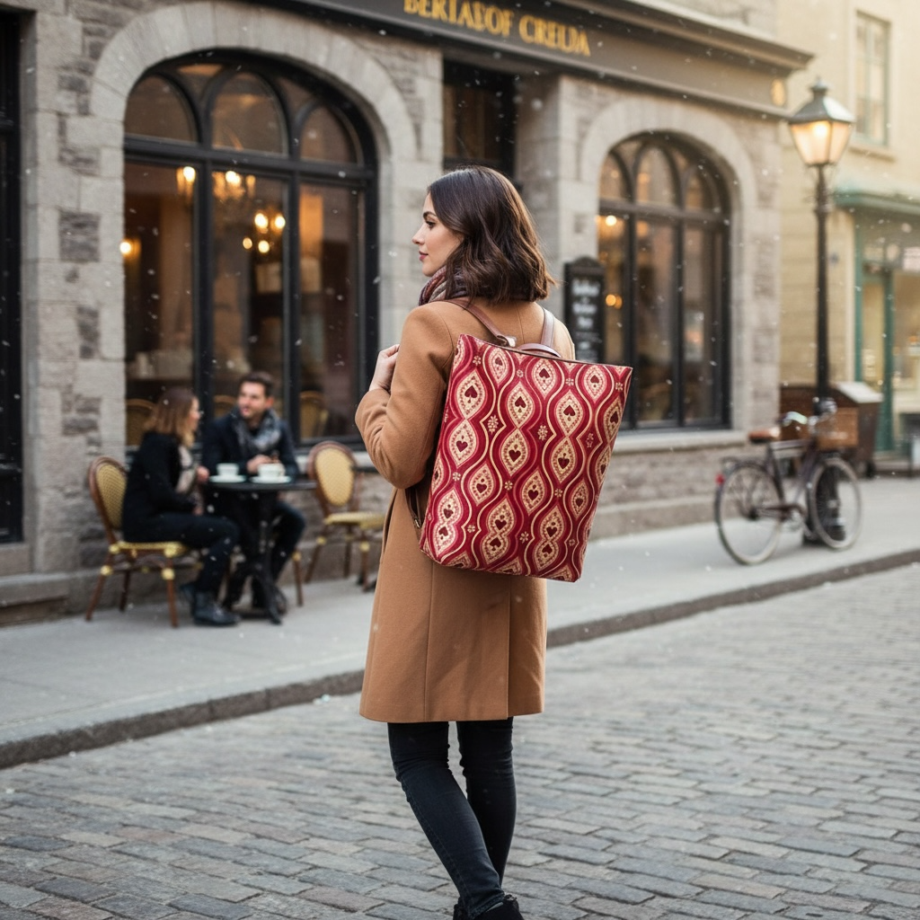 Red Hearts Ikat Vegan Leather Backpack