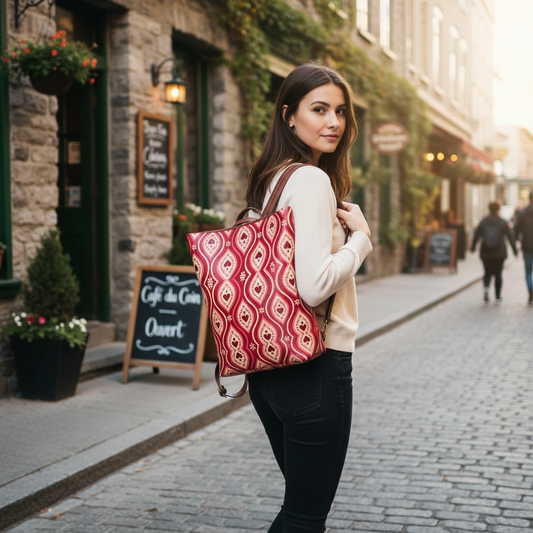 Red Hearts Ikat Vegan Leather Backpack