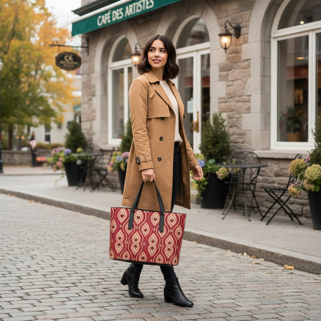 Red Hearts Ikat Vegan Leather Tote