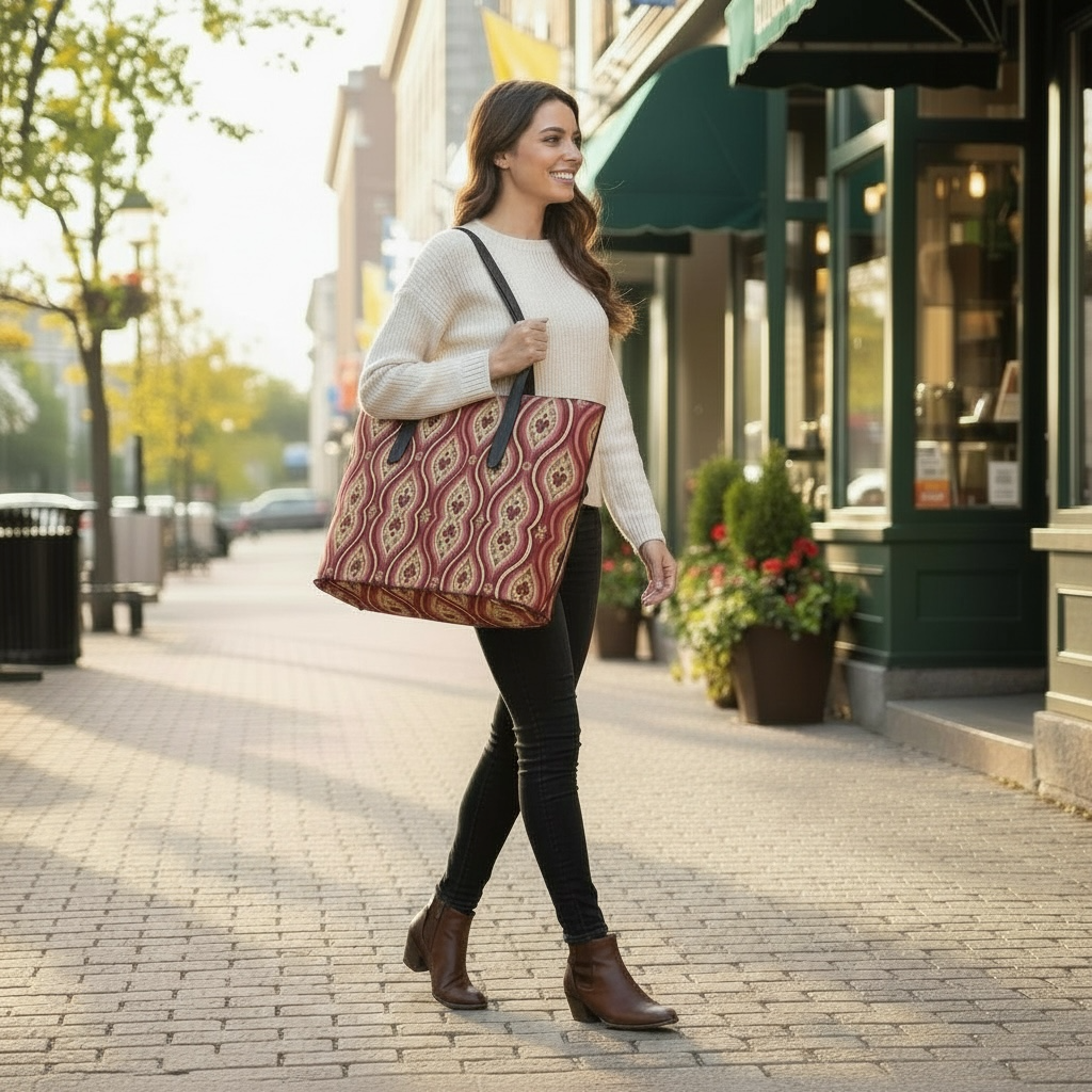 Red Hearts Ikat Vegan Leather Tote