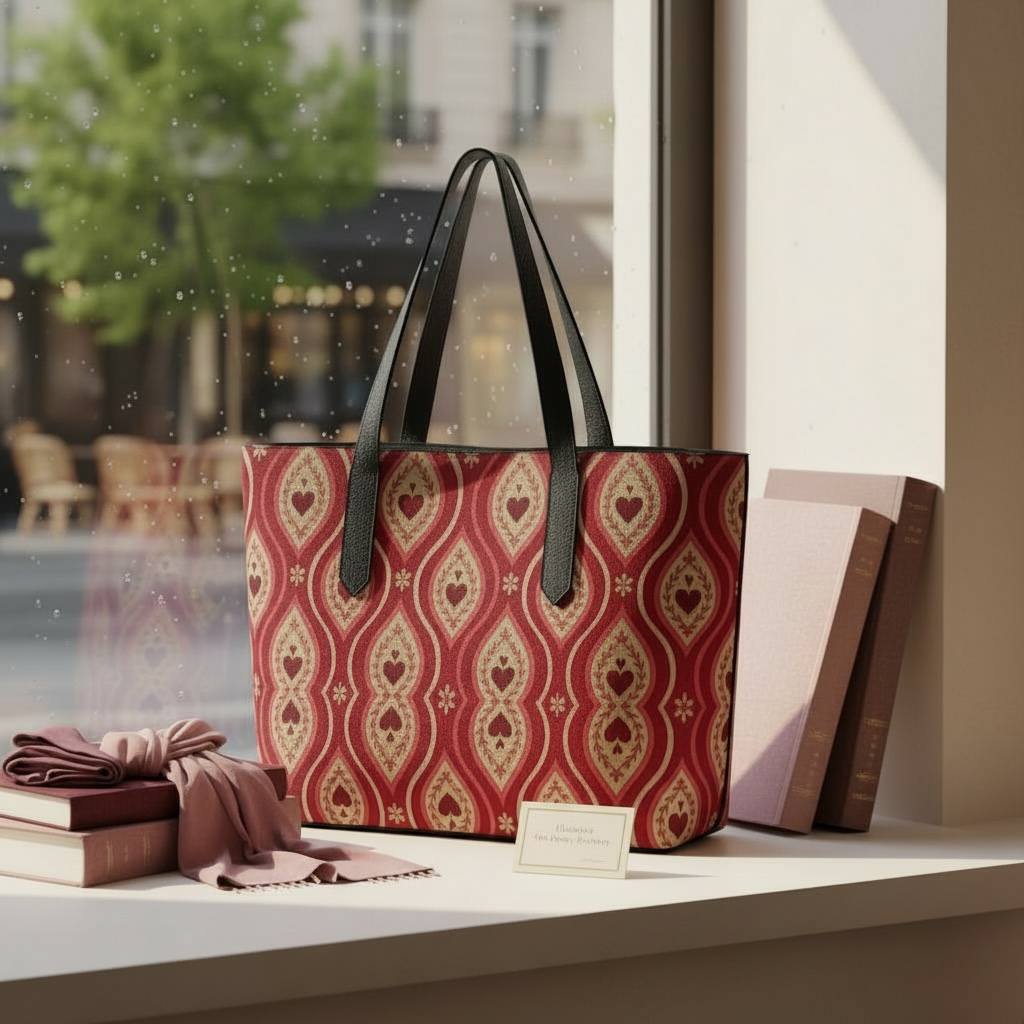 Red Hearts Ikat Vegan Leather Tote