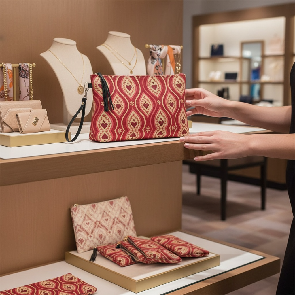 Red Hearts Ikat Vegan Leather Clutch Wristlet