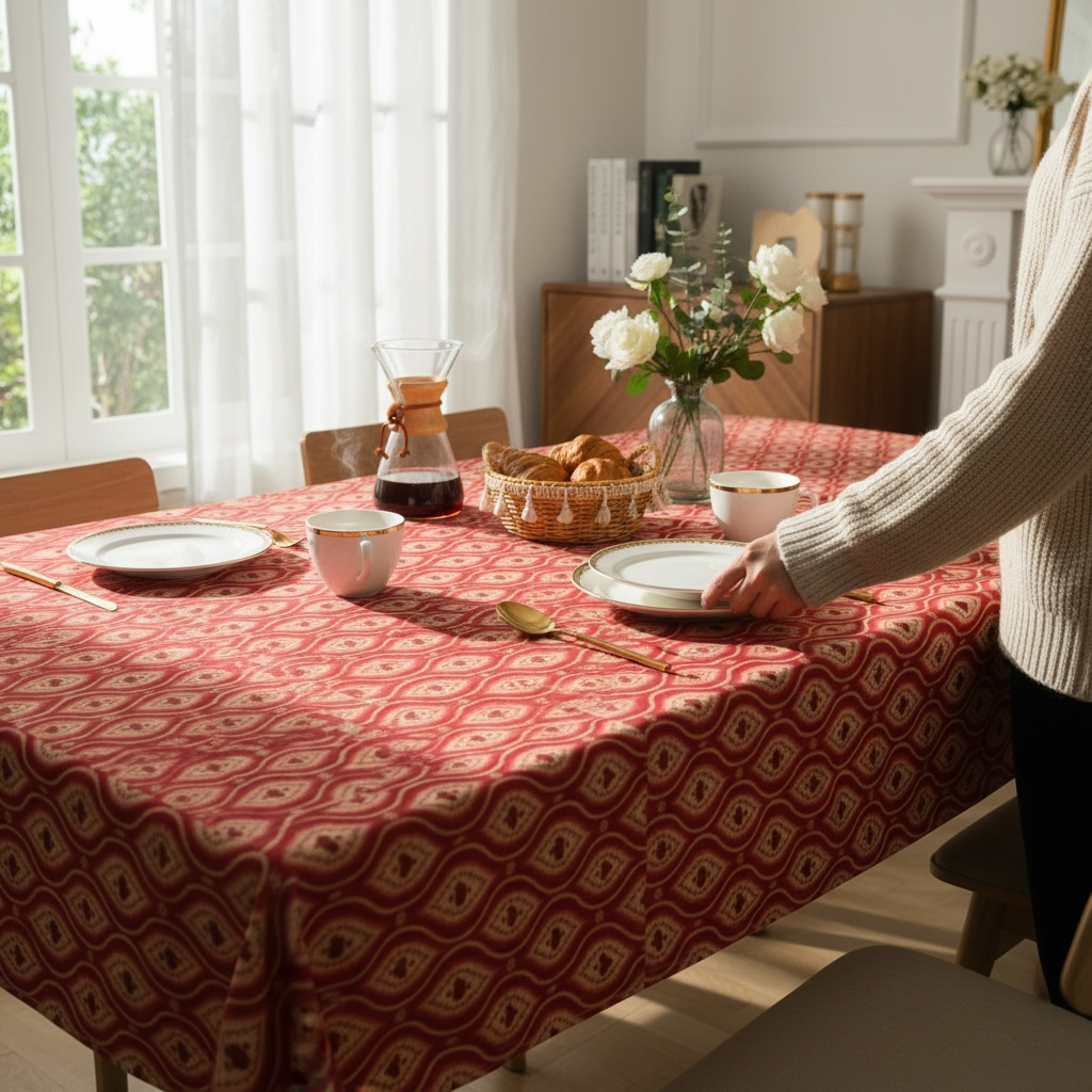 Red Hearts Ikat 60 x 90 Tablecloth Border