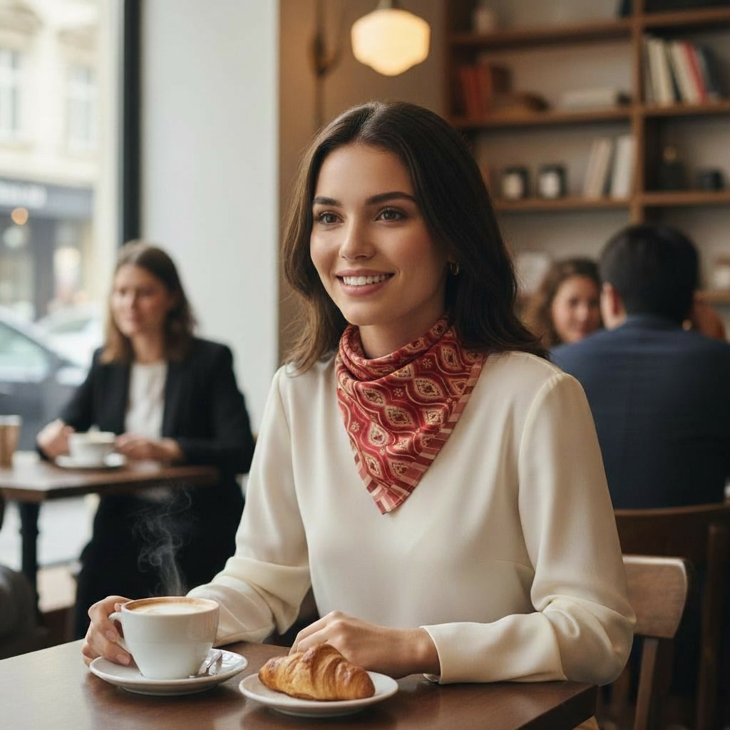 Red Hearts Ikat Silk Square Scarf