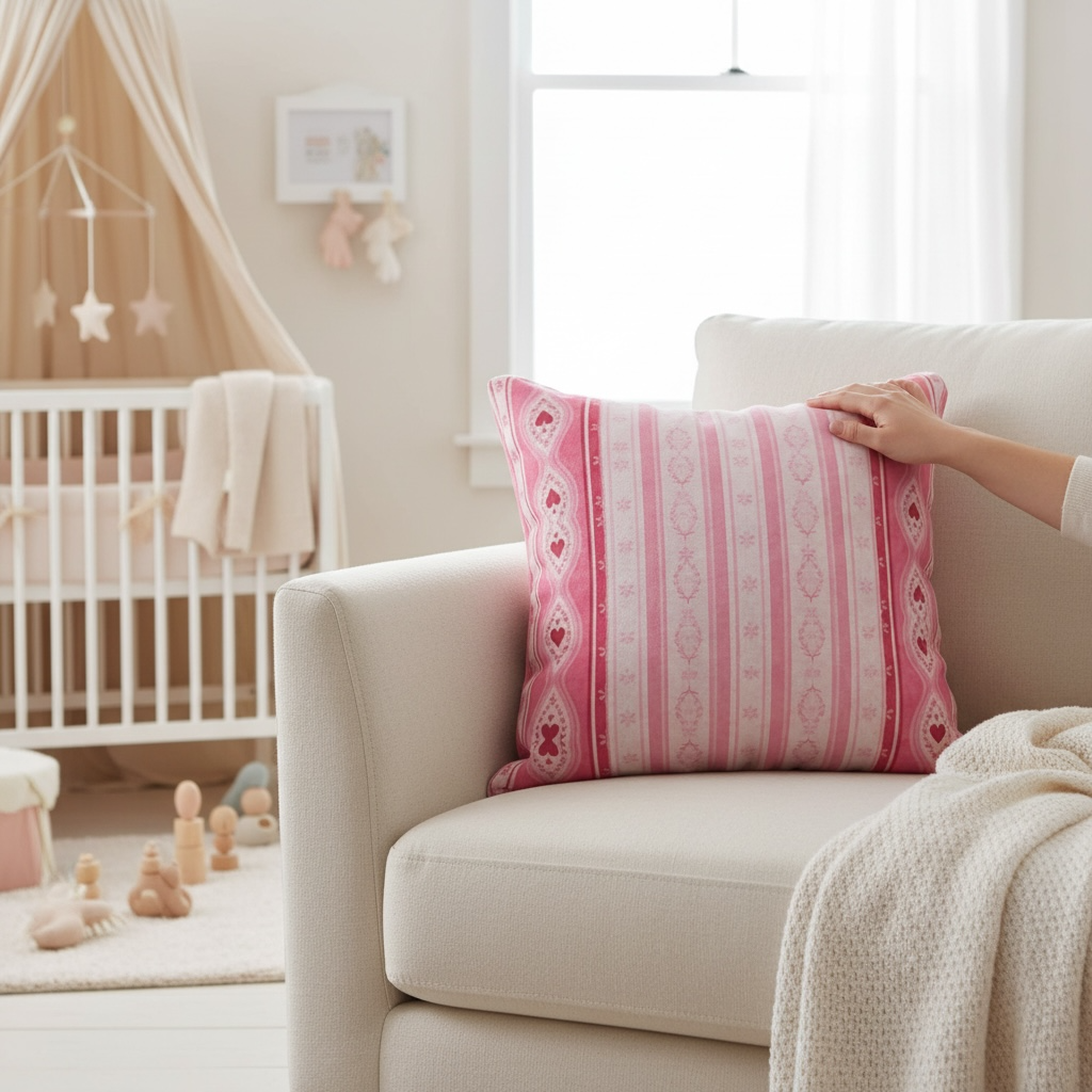 Sweetheart Folk Stripe Border 22" x 22" Pillow Cover