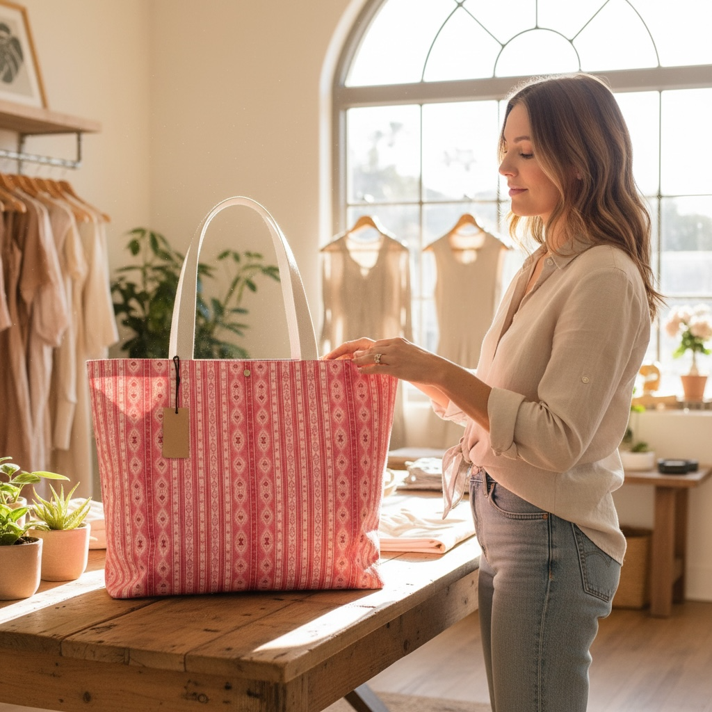 Sweet Heart Folk Stripe Tote Bag #1
