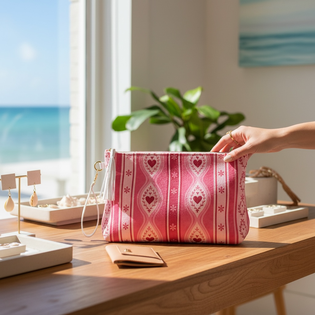 Sweetheart Folk Stripe Vegan Leather Clutch Wristlet