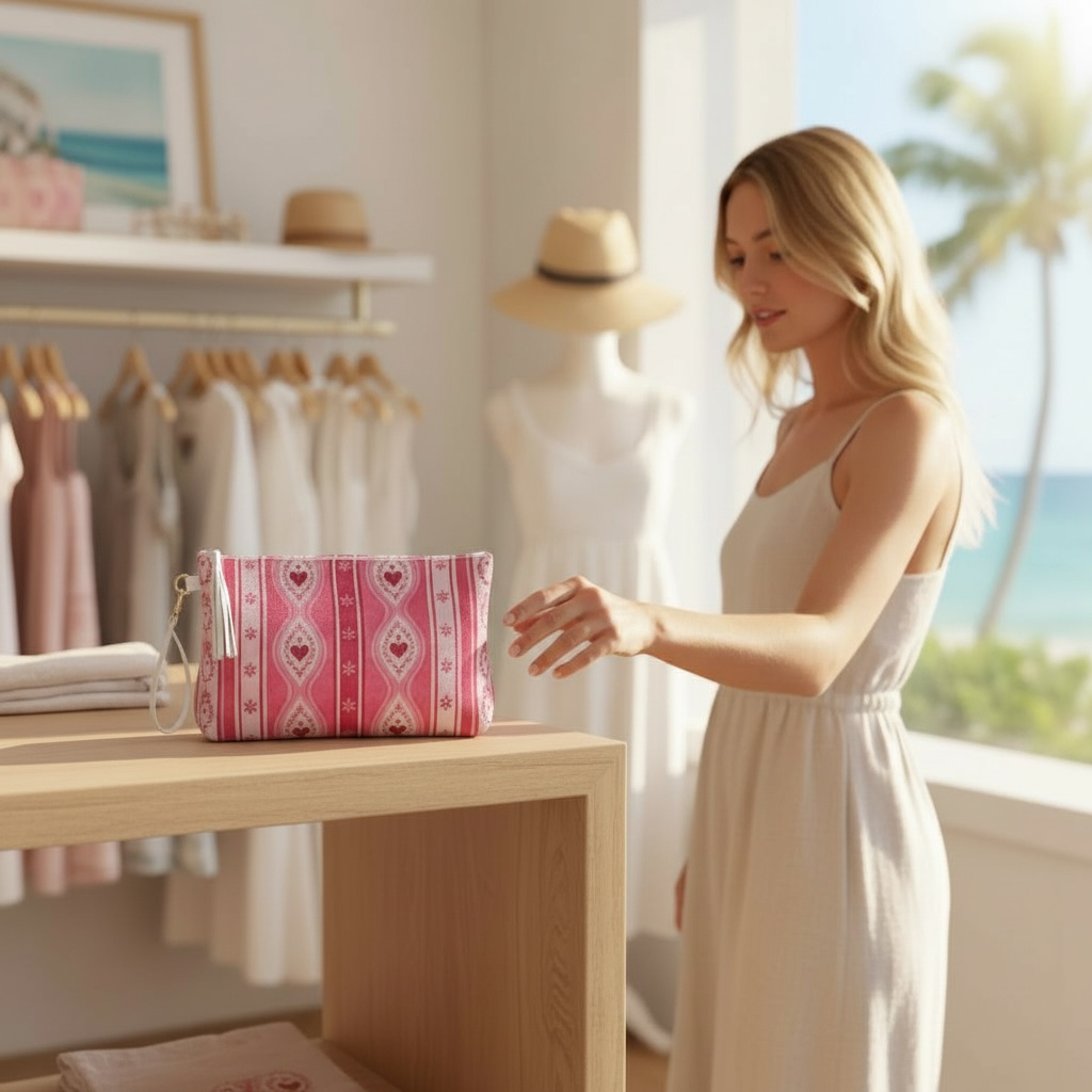 Sweetheart Folk Stripe Vegan Leather Clutch Wristlet