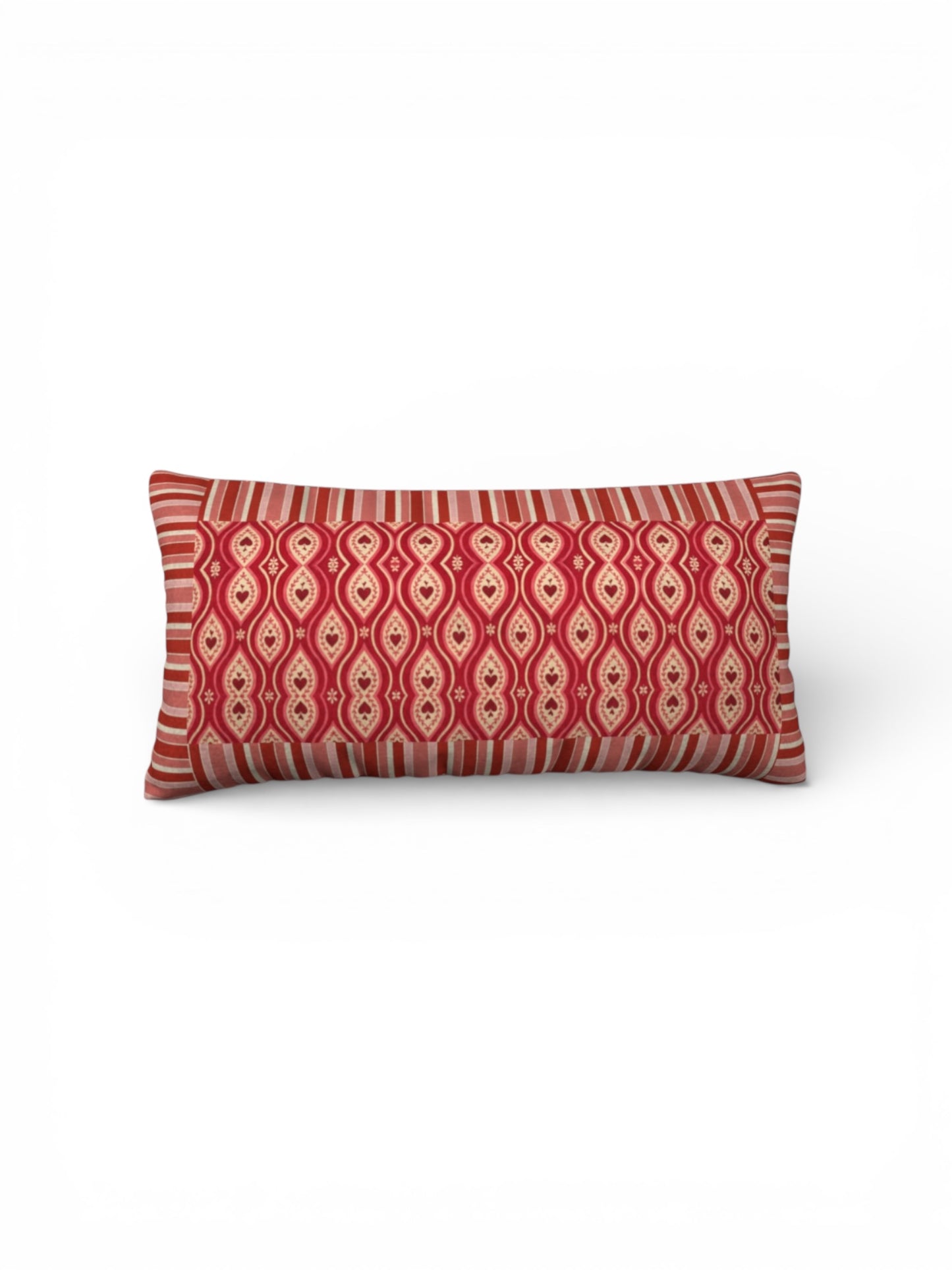Red Hearts Ikat Striped 12 x 24 Pillow Cover