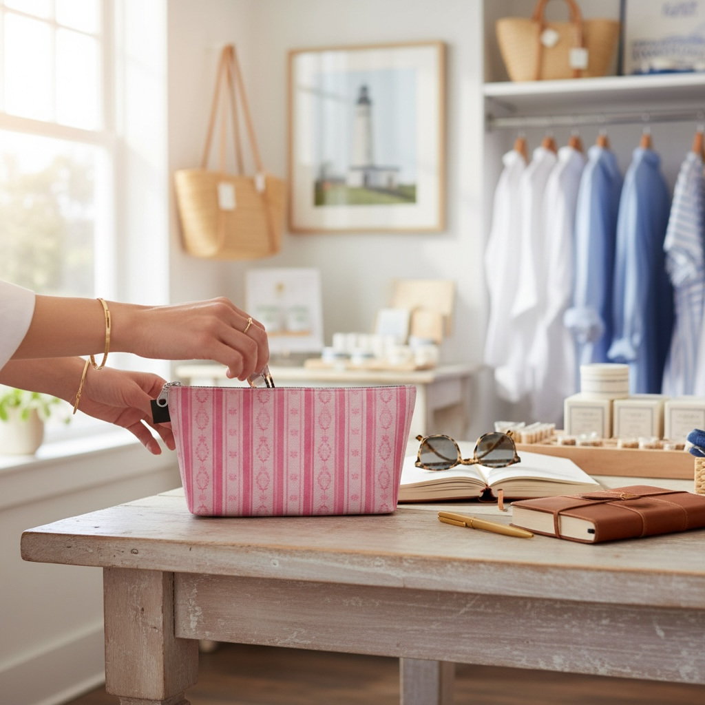 Swedish Folk Stripe Pink Makeup Bag