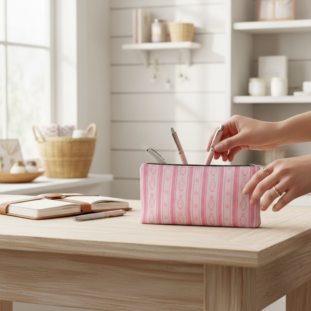 Swedish Folk Stripe Pink Pencil Case