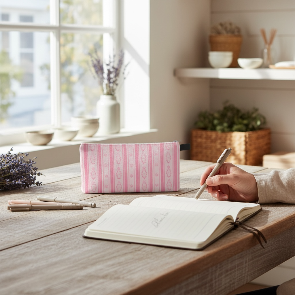 Swedish Folk Stripe Pink Pencil Case