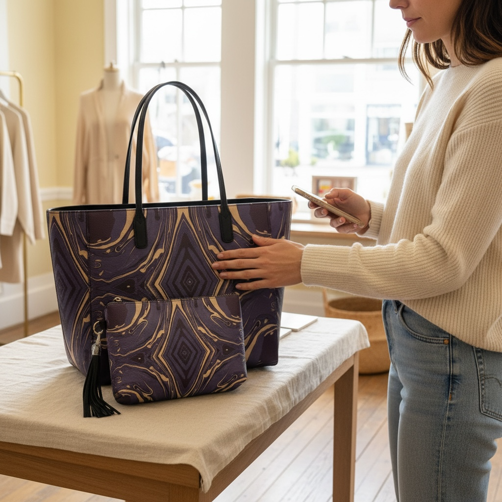 Mendocino Blues Set: Vegan Leather Tote & Clutch Wristlet